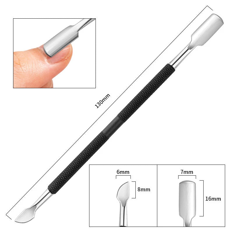 2-Ways Stainless Steel Cuticle Pusher Dead Skin Remover for Pedicure Manicure, Nail Care Cleaner Tool