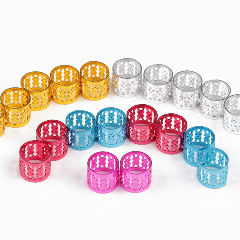 100pcs Adjustable Hair Braids Dreadlock Beads Gold and Silver  Beads Hair Braid Rings Cuff Clips Tubes Jewelry