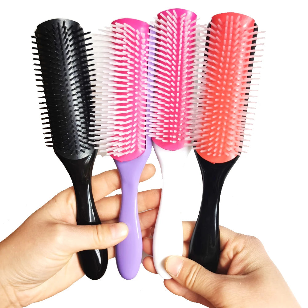 4 Color 9-Rows Denman Brush Women Detangling Styling Hairbrush Scalp Massager Salon Hairdressing Straight Curly Wet 4c Hair Comb