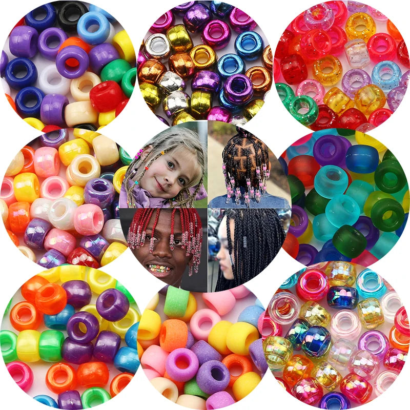 100pcs Colorful Pony Beads Fashion Big Hole Hair Beads For Jewelry Making Kids DIY Bracelet Necklace Handcrafts Girls Wholesale