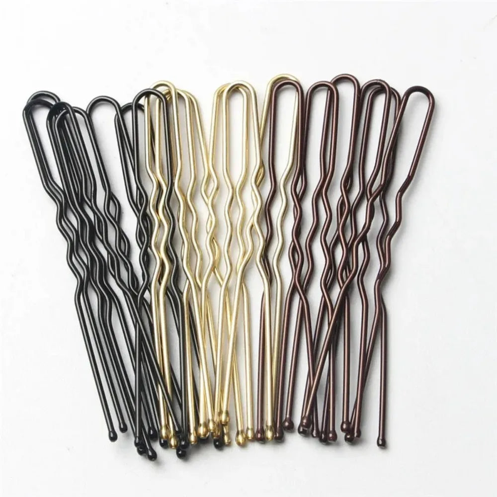 50Pcs Women Hair Waved U-Shaped Bobby Pin Barrette Salon Grip Clip Bridal Hairpins Black Metal Hair Accessories For Bun 5/6/7 cm